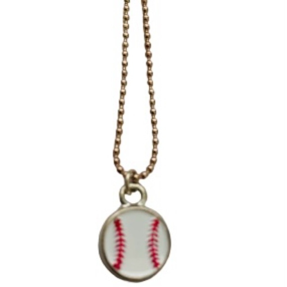 VTG BASEBALL SILVER & ENAMEL PENDANT WITH BALL CHAIN NECKLACE SPORTS FAN FASHION
